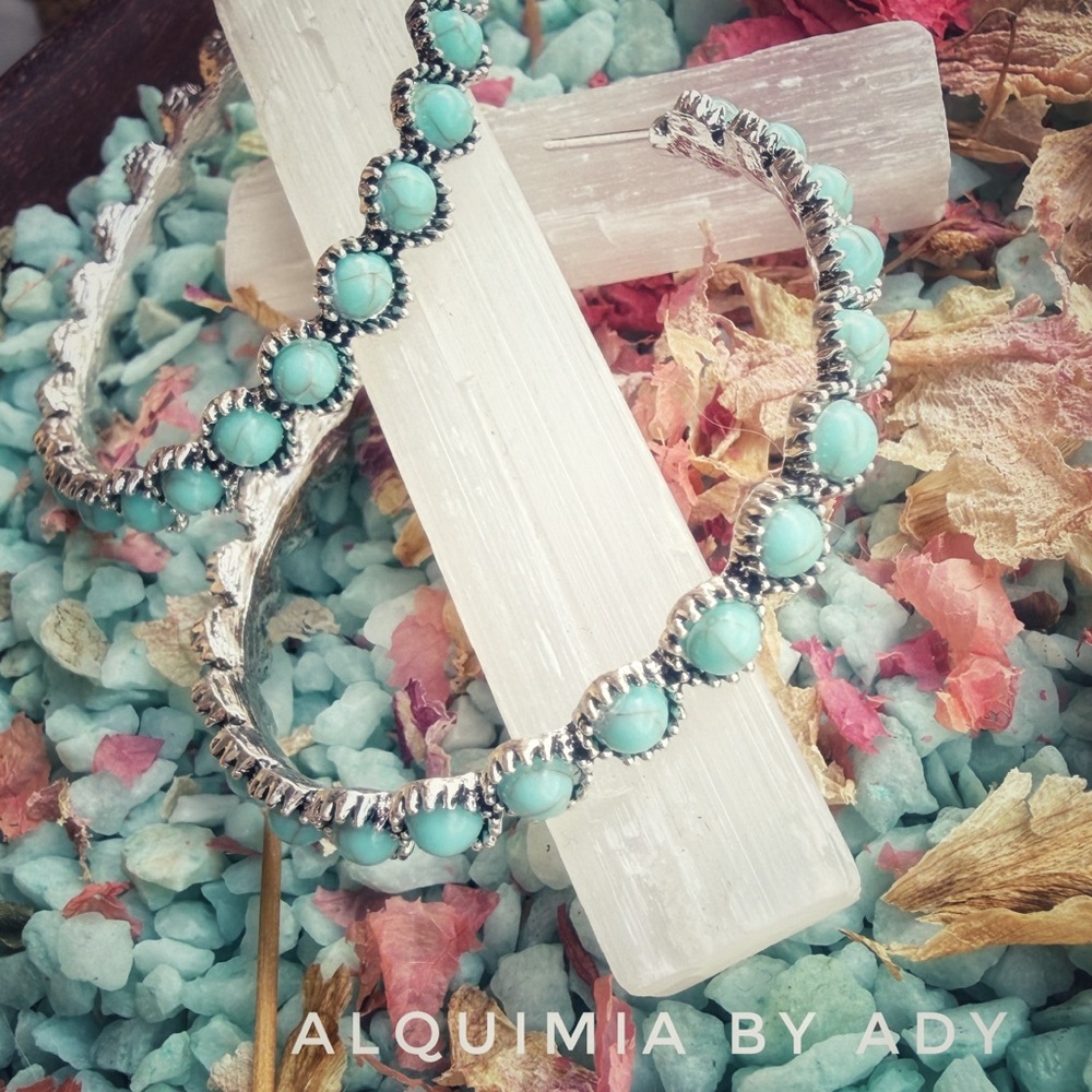 🤠🌊 Coastal Cowgirl Turquoise Hoops with 925 silver Butterfly Posts